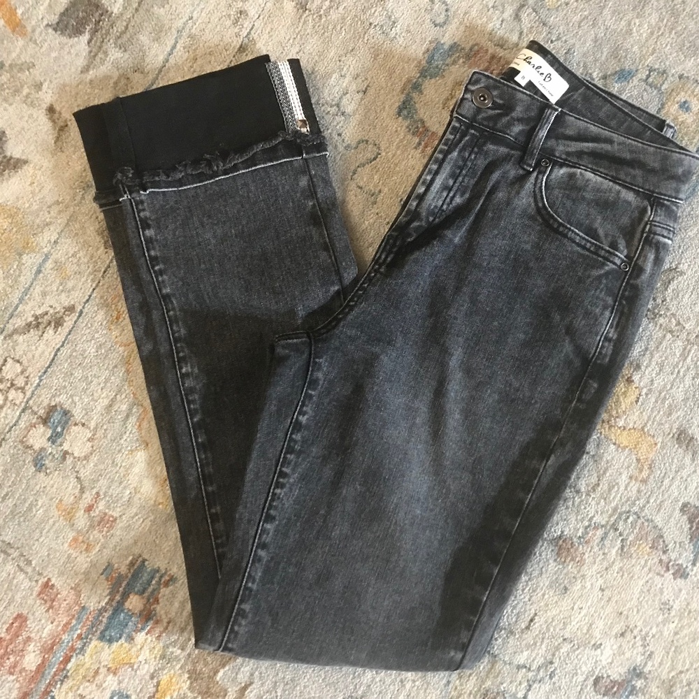 Charlie B cuffed hem with zipper charcoal Jeans Size 8